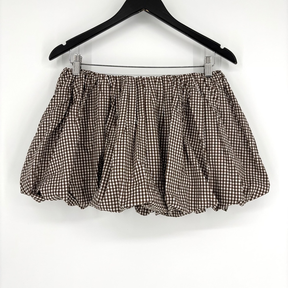 Sim & Sam NWT Chocolate Gingham Bubble Style Mini Skirt, Large